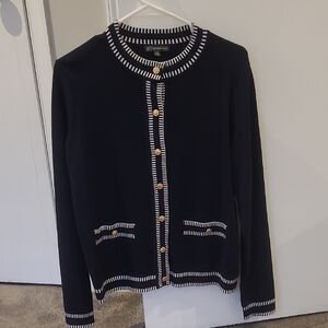 Adrianna Papell Navy and White Cardigan